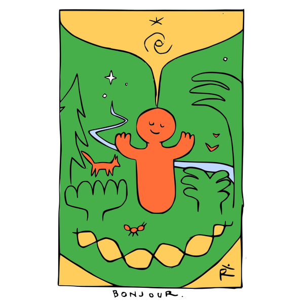 Un bébé dans la forêt, se détache de la source et du tout-un pour devenir un individu